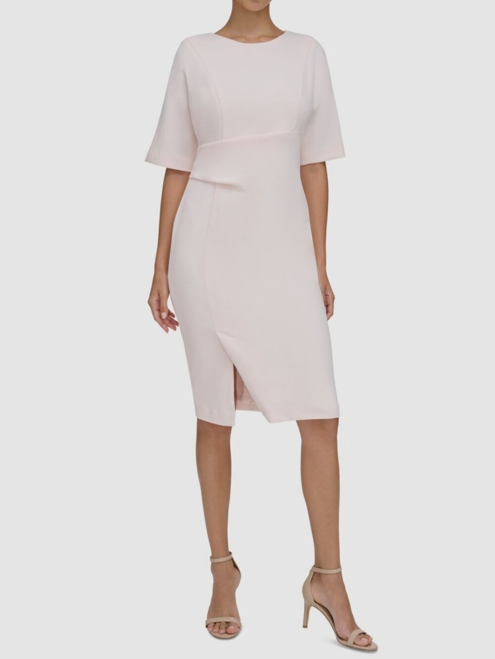 Calvin Klein Women's Pink Round Neck Short Sleeve Side Tuck Dress Size 6